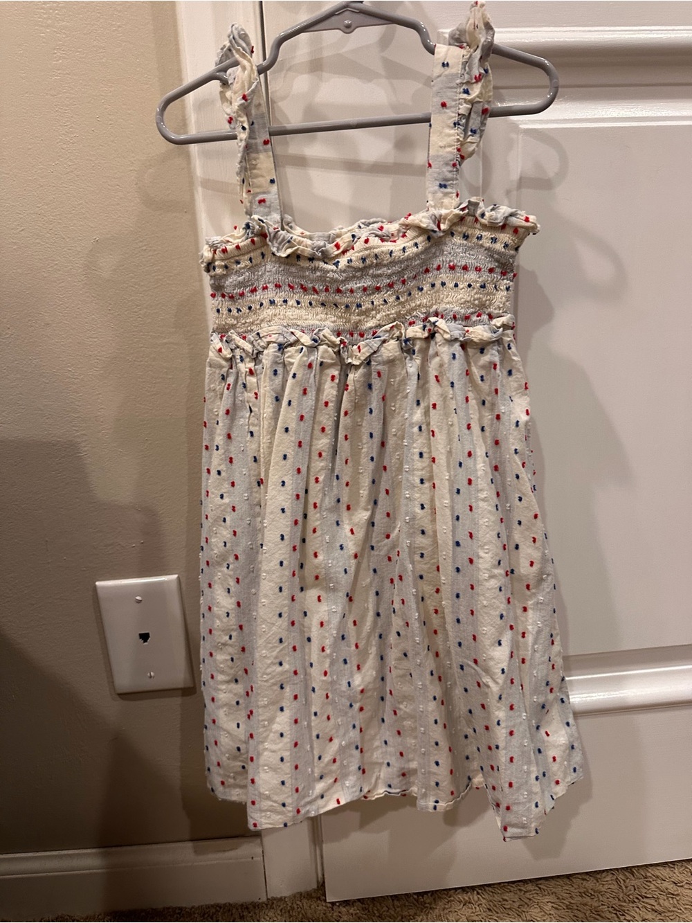 Cat & Jack Cream Sundress with Red and Blue Dot Pattern